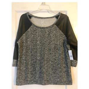 New York & Company Pleather Sleeve Sweatshirt